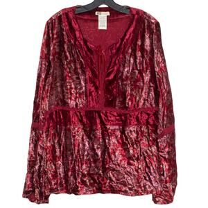 Faded Glory Womens Top Vintage Whimsigoth Velour Tie Neck Red Size XL 16/18 EX